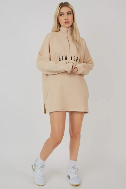 Oversize Half Zip Pullover Sweater Dress Stone sold by Public Desire