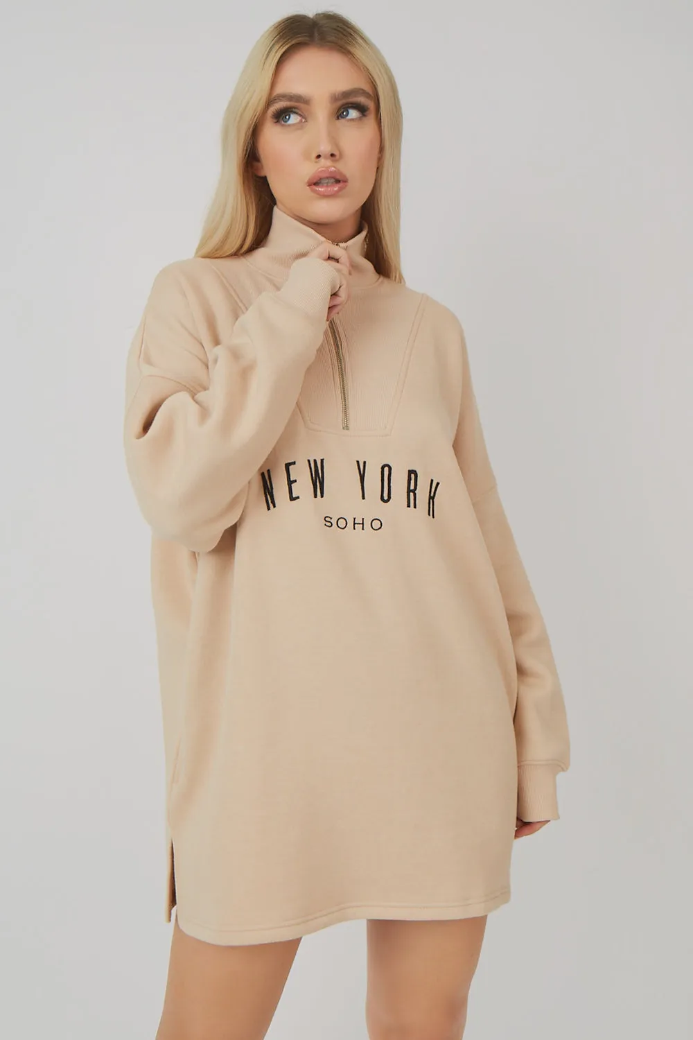 Oversize Half Zip Pullover Sweater Dress Stone sold by Public Desire product image thumbnail 2