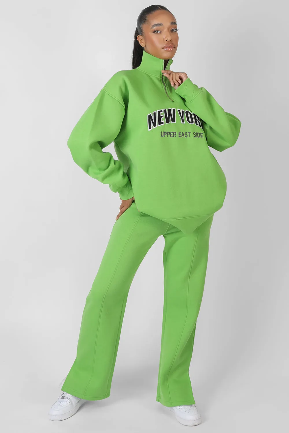 New York Half Zip Pullover Oversized Sweatshirt Green sold by Public Desire product image thumbnail 2