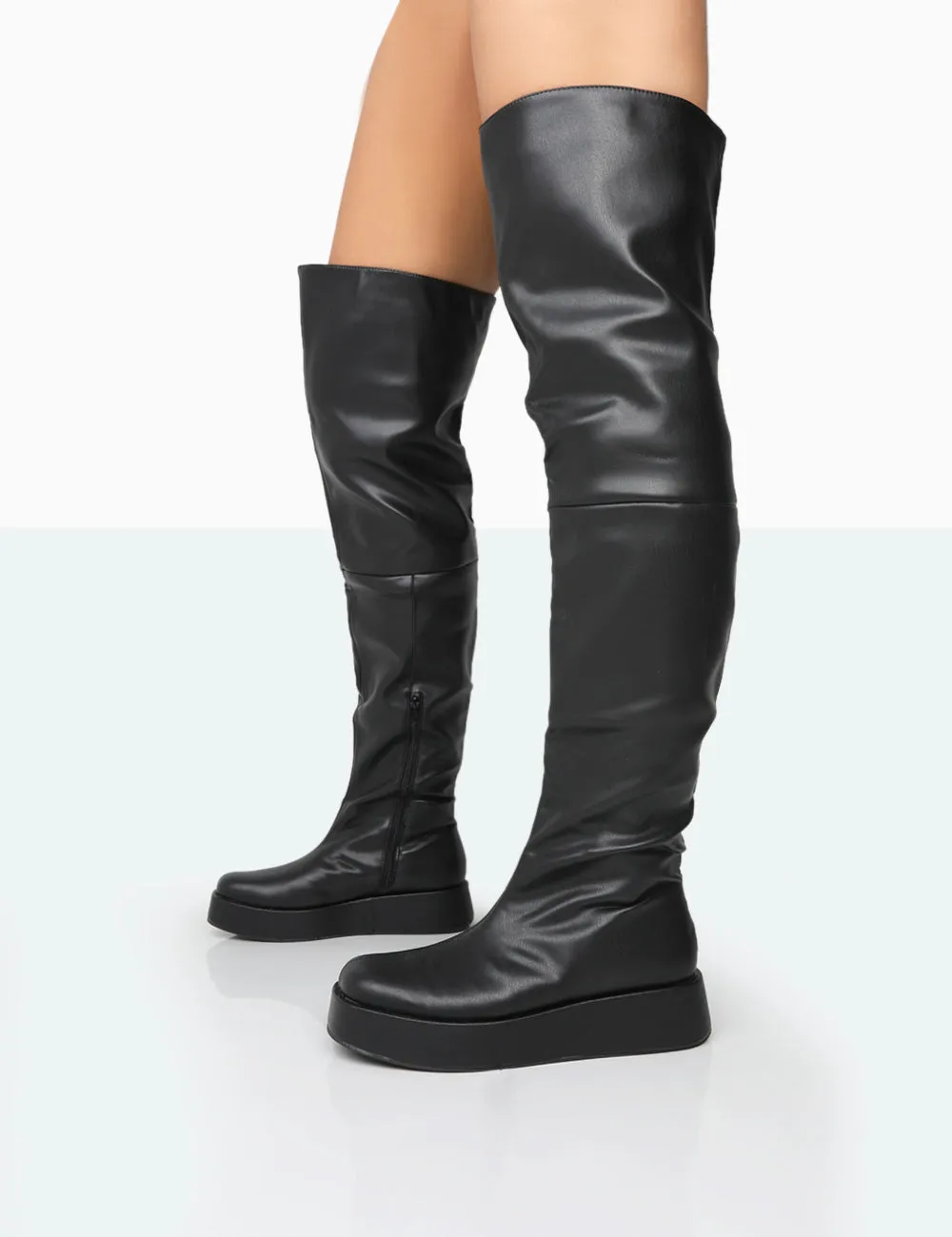 Erica Black Pu Chunky Platform Over The Knee Boots sold by Public Desire product image thumbnail 2