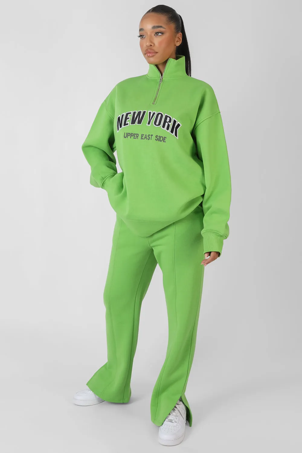 New York Half Zip Pullover Oversized Sweatshirt Green sold by Public Desire product image thumbnail 3