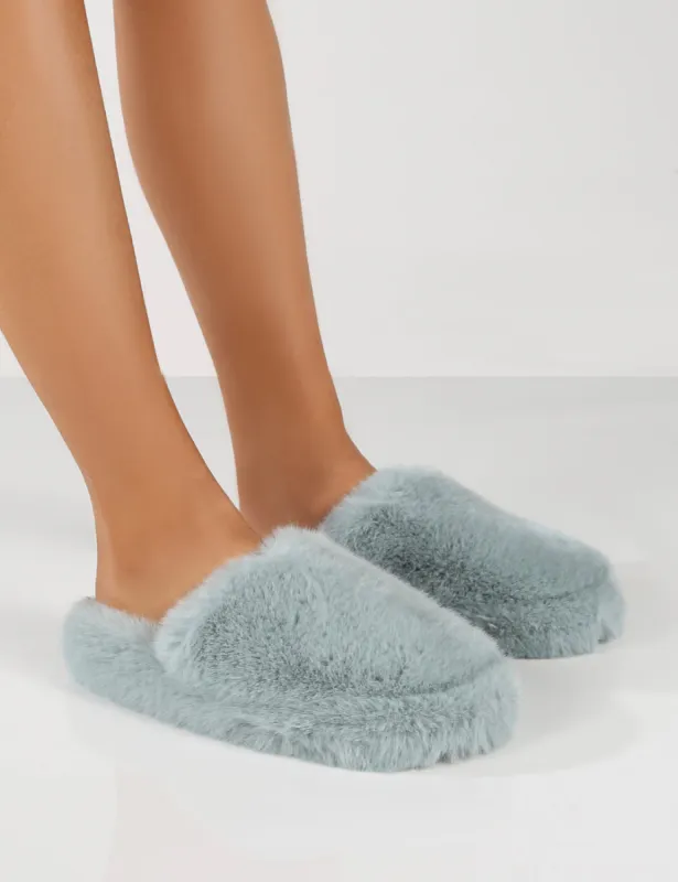 Baloo Light Blue Faux Fur Fluffy Slipper sold by Public Desire