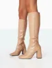 Apology Nude Patent Croc Knee High Block Heel Boots sold by Public Desire
