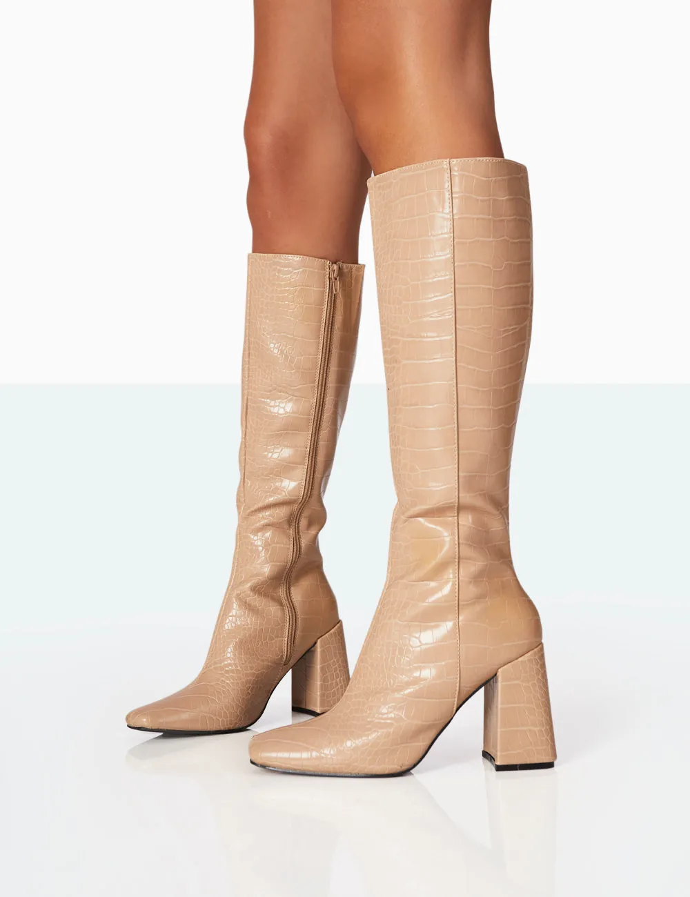 Apology Nude Patent Croc Knee High Block Heel Boots sold by Public Desire product image thumbnail 3