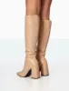 Apology Nude Patent Croc Knee High Block Heel Boots sold by Public Desire