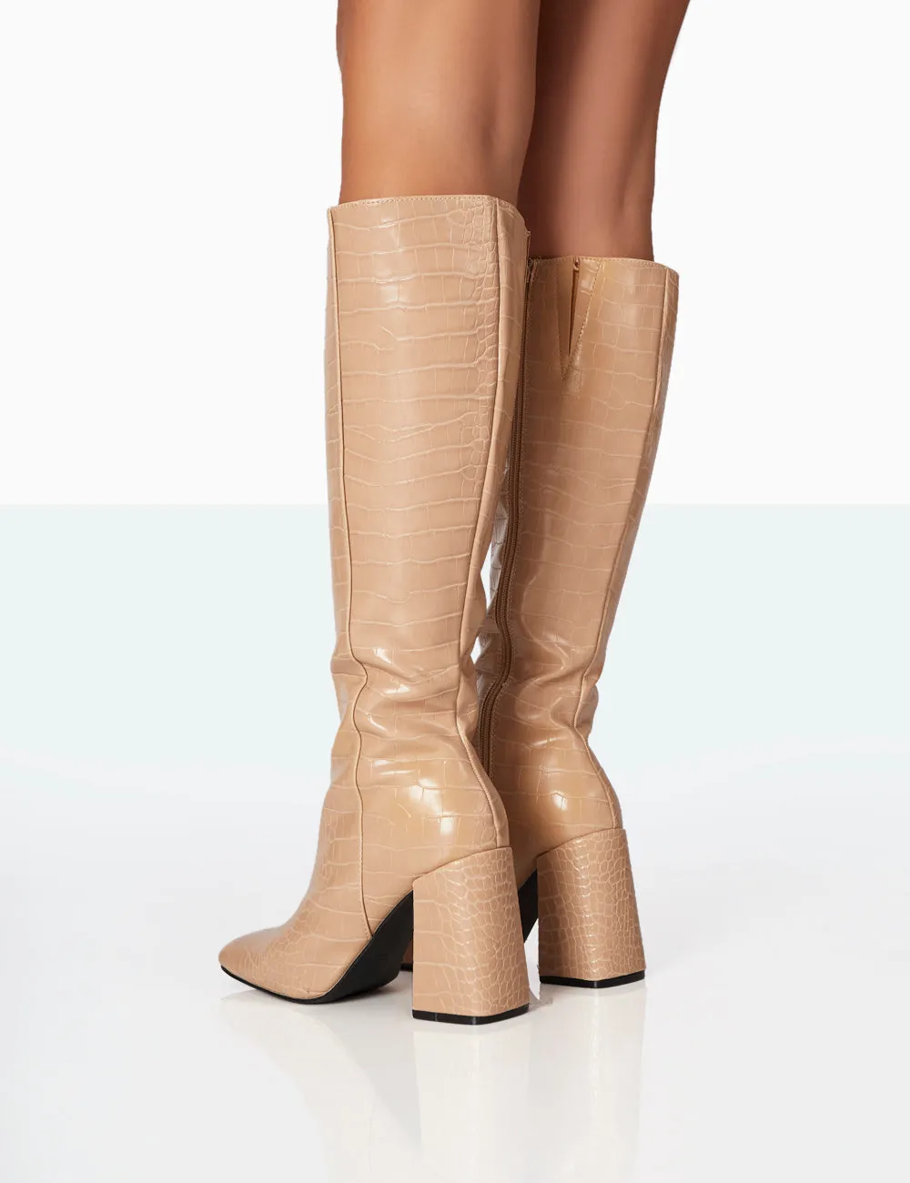 Apology Nude Patent Croc Knee High Block Heel Boots sold by Public Desire product image thumbnail 4