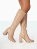 Apology Nude Patent Croc Knee High Block Heel Boots sold by Public Desire
