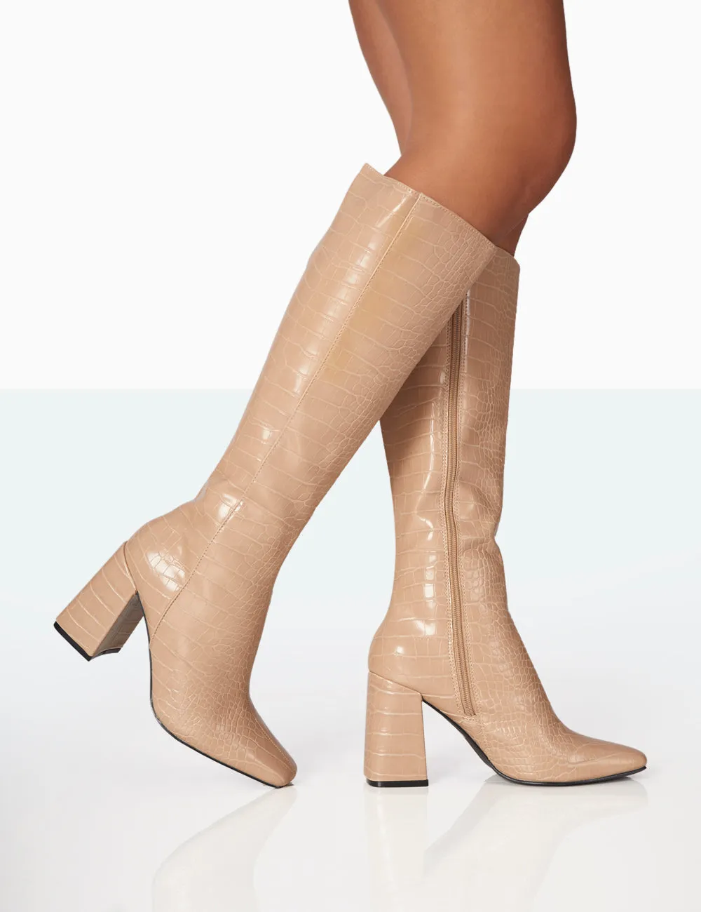 Apology Nude Patent Croc Knee High Block Heel Boots sold by Public Desire product image thumbnail 2
