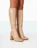 Apology Nude Patent Croc Knee High Block Heel Boots sold by Public Desire