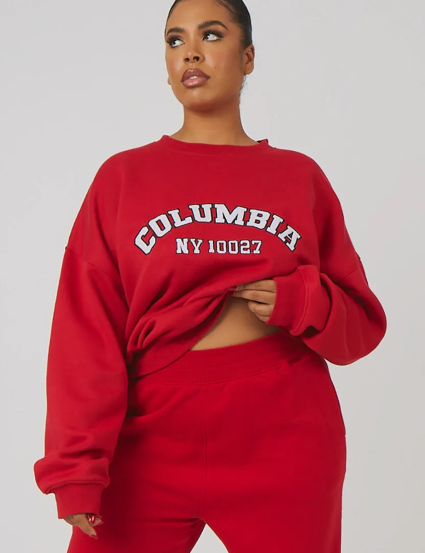 Curve Oversized Embroidered Slogan Sweatshirt Red sold by Public Desire