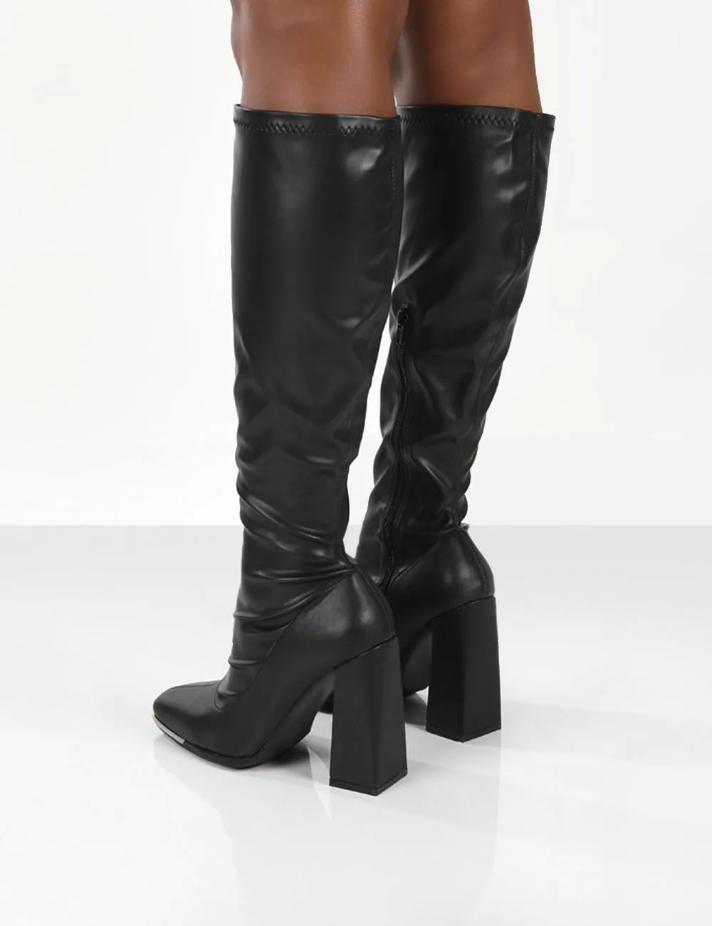 Caryn Black PU Knee High Block Heeled Boot sold by Public Desire product image thumbnail 4