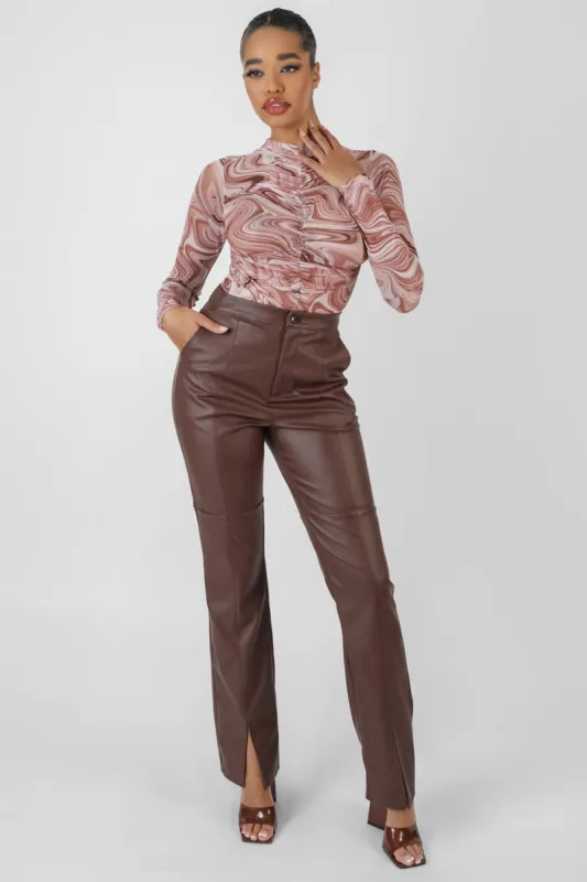 Printed Mesh High Neck Bodysuit Brown sold by Public Desire