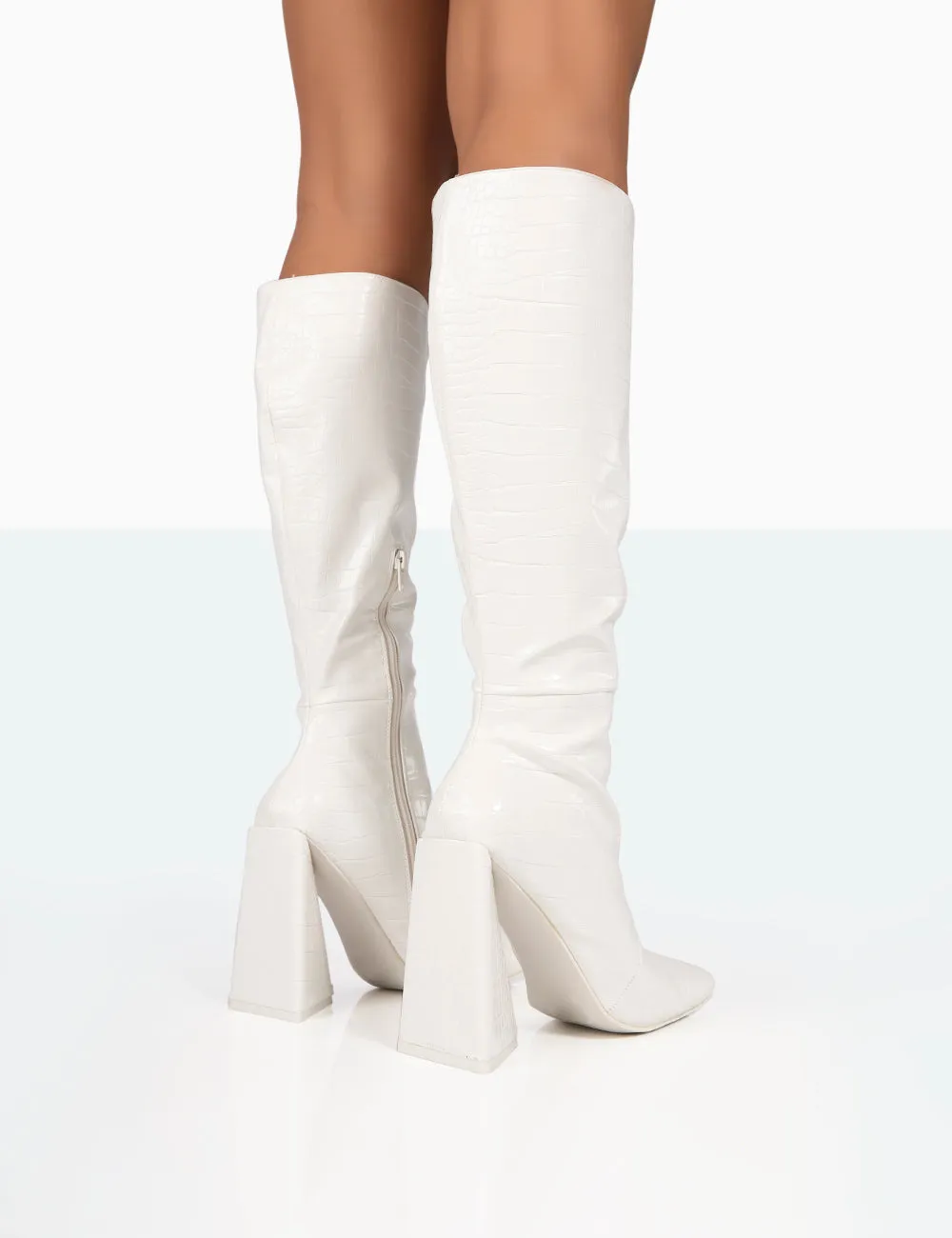 Senna White Croc Pu Knee High Block Heel Boots sold by Public Desire product image thumbnail 4