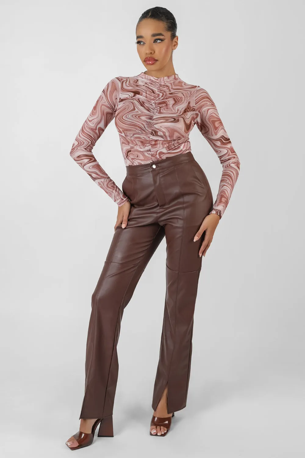 Printed Mesh High Neck Bodysuit Brown sold by Public Desire product image thumbnail 2