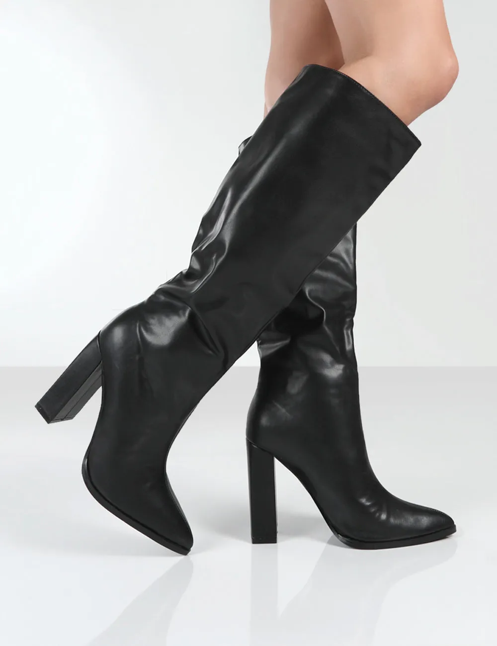 Posie Black PU Knee High Block Heel Boots sold by Public Desire product image thumbnail 4