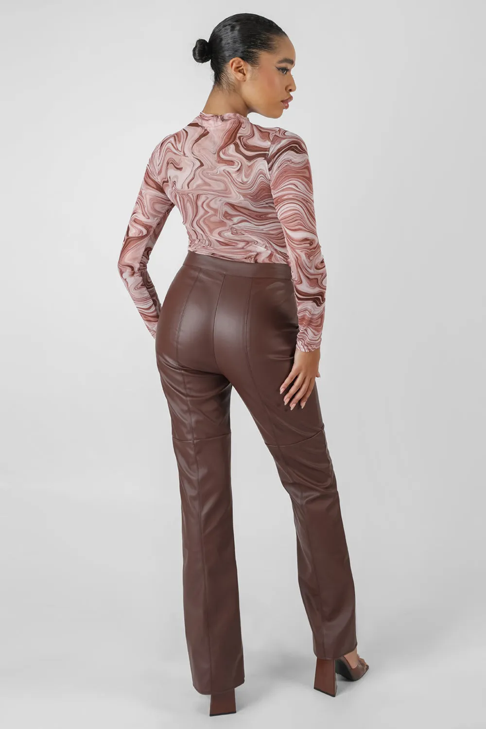 Printed Mesh High Neck Bodysuit Brown sold by Public Desire product image thumbnail 3