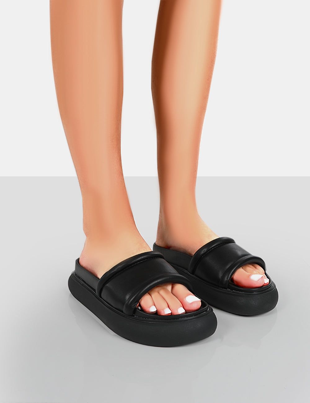 Demi Black PU Slider Sandals sold by Public Desire