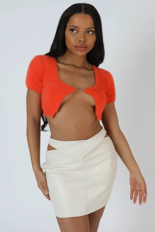 Kaiia Trim Fluffy Knit Top Orange sold by Public Desire