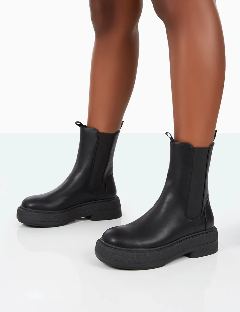 Barbie Black Pu Platform Chunky Sole Chelsea Boots sold by Public Desire product image thumbnail 4