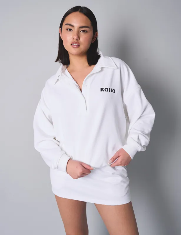 Kaiia Button Up Collar Sweatshirt White sold by Public Desire