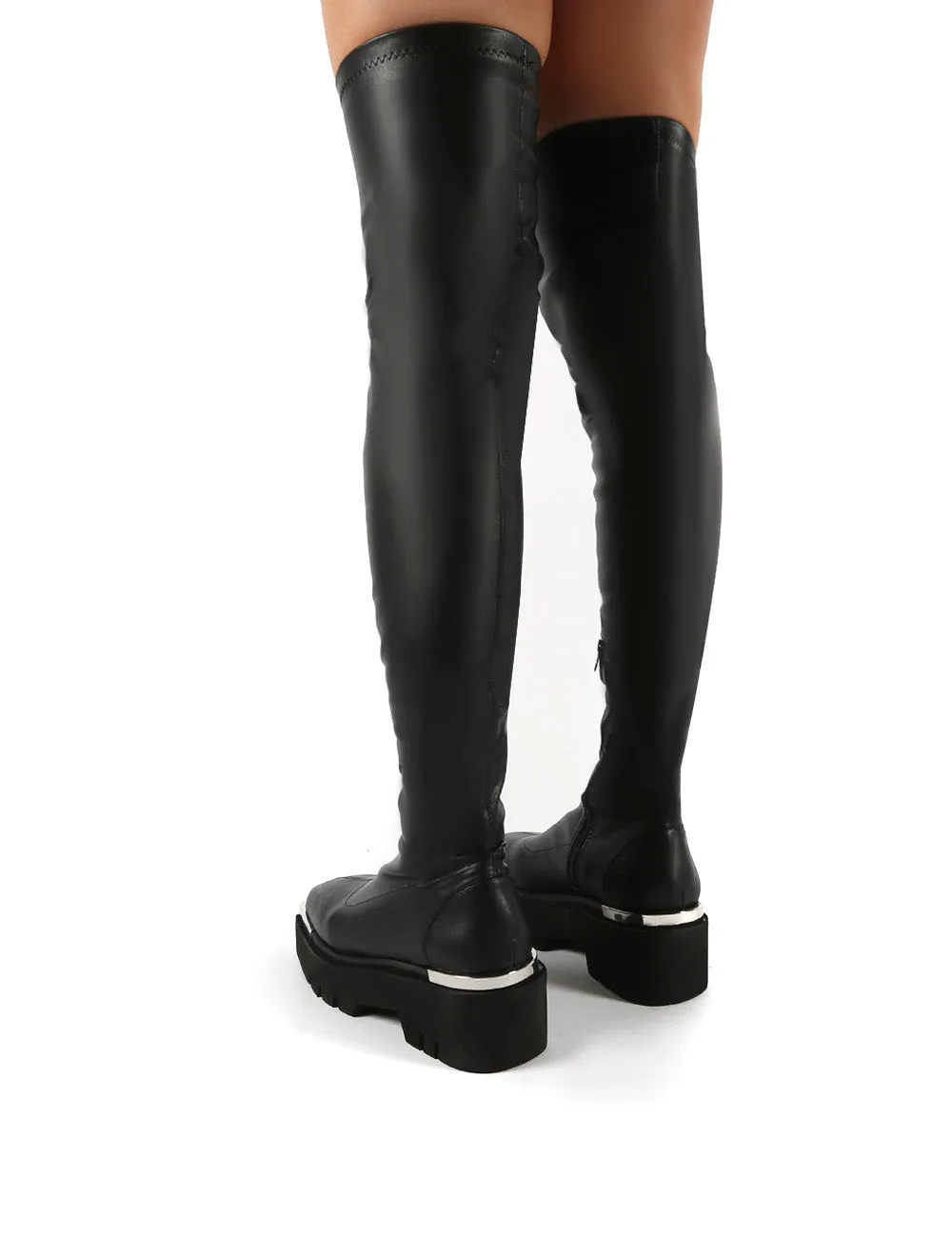 Machine Black Metal Detail Chunky Sole Knee High Boots sold by Public Desire product image thumbnail 2