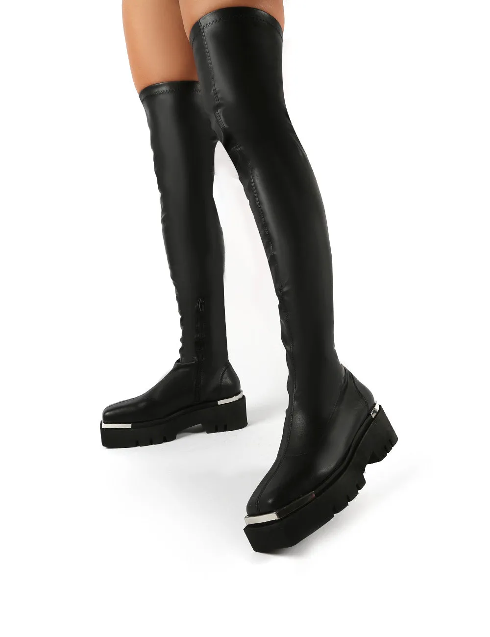 Machine Black Metal Detail Chunky Sole Knee High Boots sold by Public Desire product image thumbnail 3