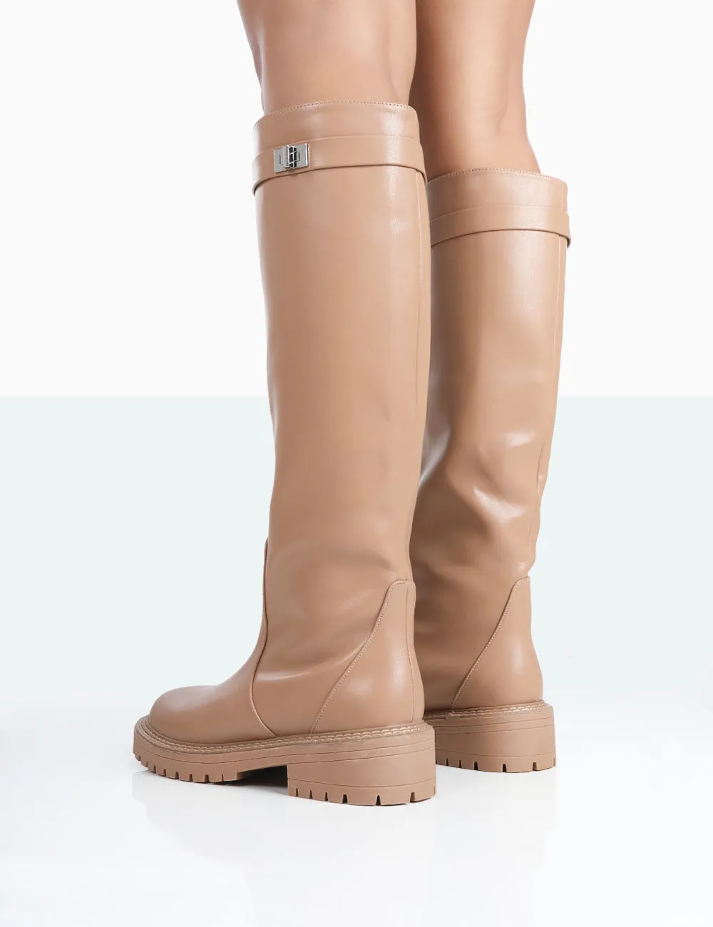 More Fun Caramel PU Round Toe Chunky Sole Knee High Boots sold by Public Desire product image thumbnail 3