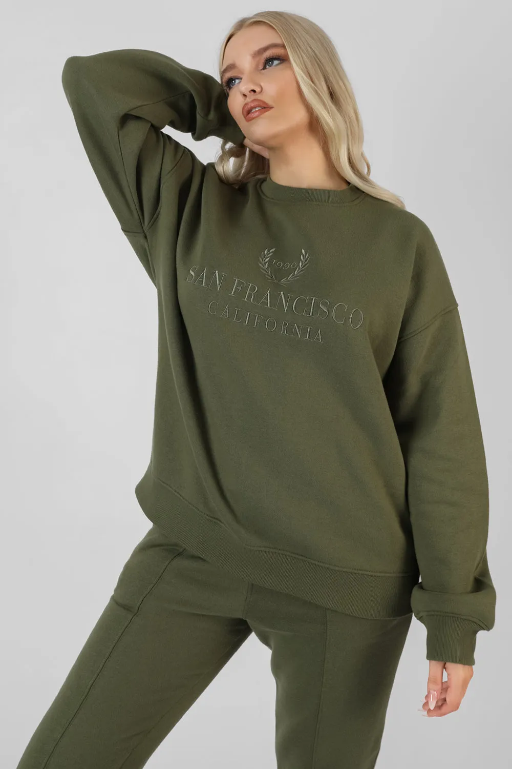 Oversized Embroidered Sweatshirt Khaki sold by Public Desire product image thumbnail 4