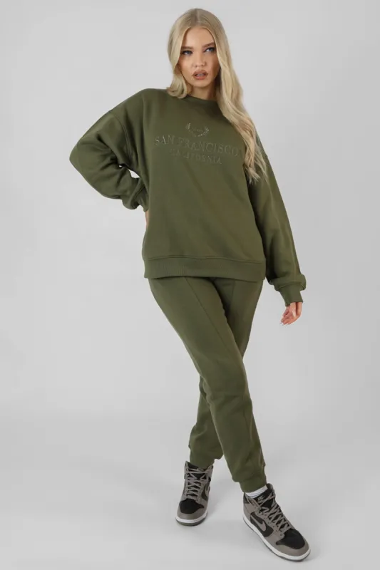 Oversized Embroidered Sweatshirt Khaki sold by Public Desire