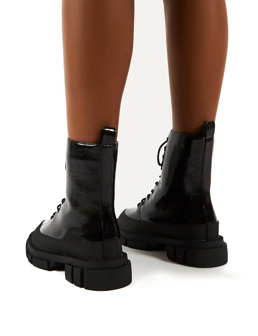 Mischief Black Patent Lace Up Chunky Sole Ankle Boots sold by Public Desire product image thumbnail 4