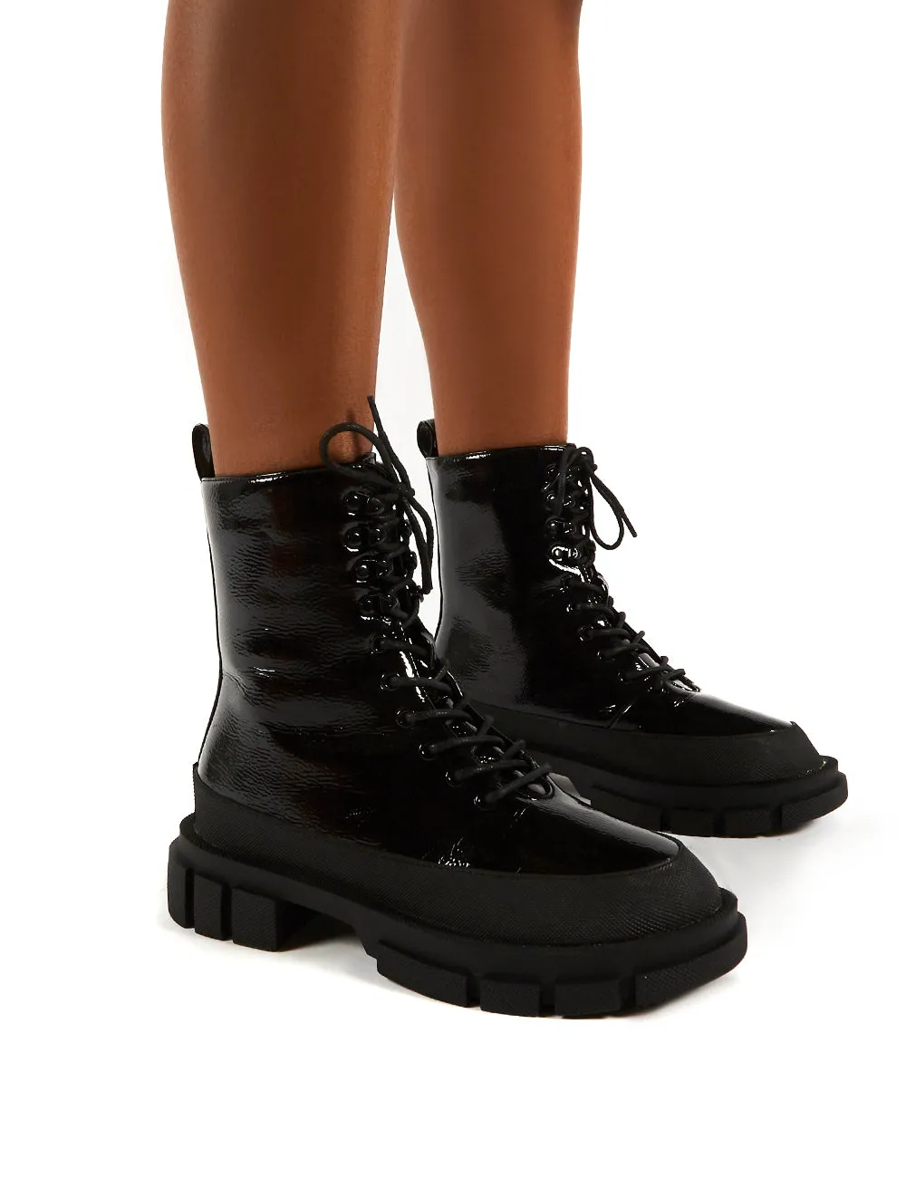 Mischief Black Patent Lace Up Chunky Sole Ankle Boots sold by Public Desire product image thumbnail 2