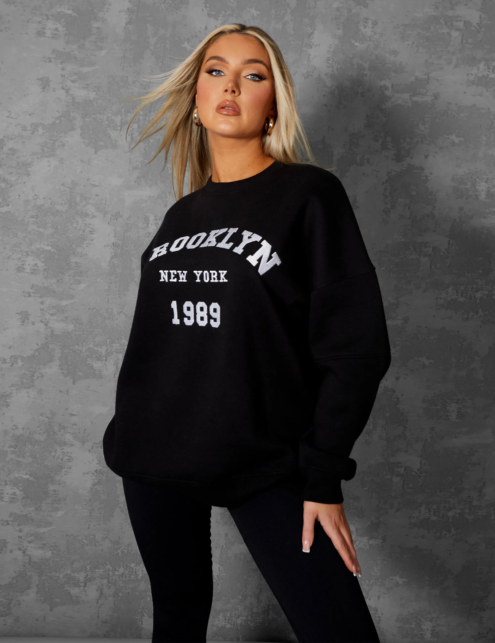 BROOKLYN SLOGAN OVERSIZED SWEATSHIRT BLACK sold by Public Desire product image thumbnail 2