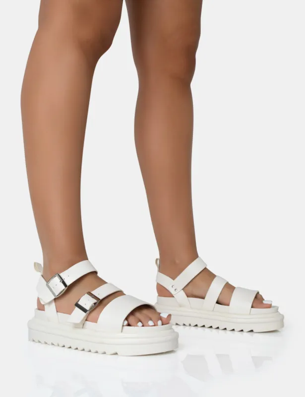 Macy Ecru PU Chunky Buckle Strap Sandals sold by Public Desire