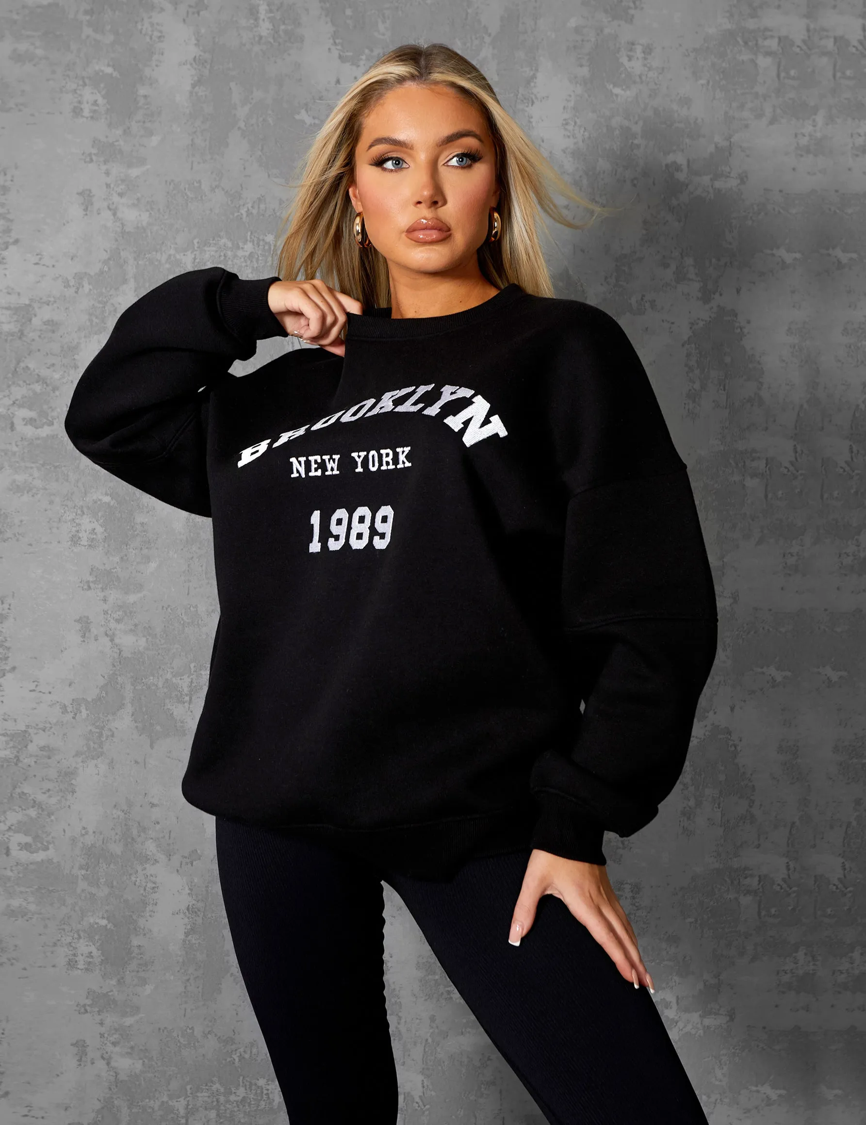BROOKLYN SLOGAN OVERSIZED SWEATSHIRT BLACK sold by Public Desire