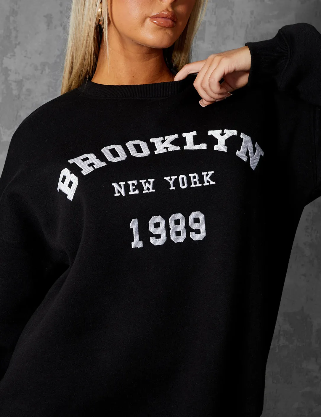 BROOKLYN SLOGAN OVERSIZED SWEATSHIRT BLACK sold by Public Desire product image thumbnail 3