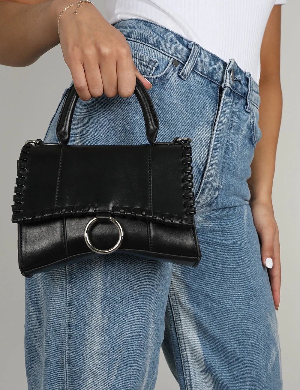 The Roxi Black Plaited Edge Mini Handbag sold by Public Desire product image thumbnail 4