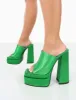 Skyhigh Green Satin Chunky Platform High Heeled Mules sold by Public Desire
