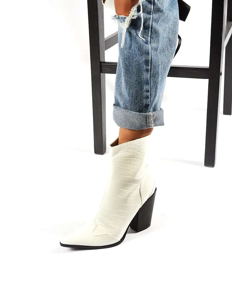 Heidi White Croc Block Heeled Western Ankle Boots sold by Public Desire product image thumbnail 2