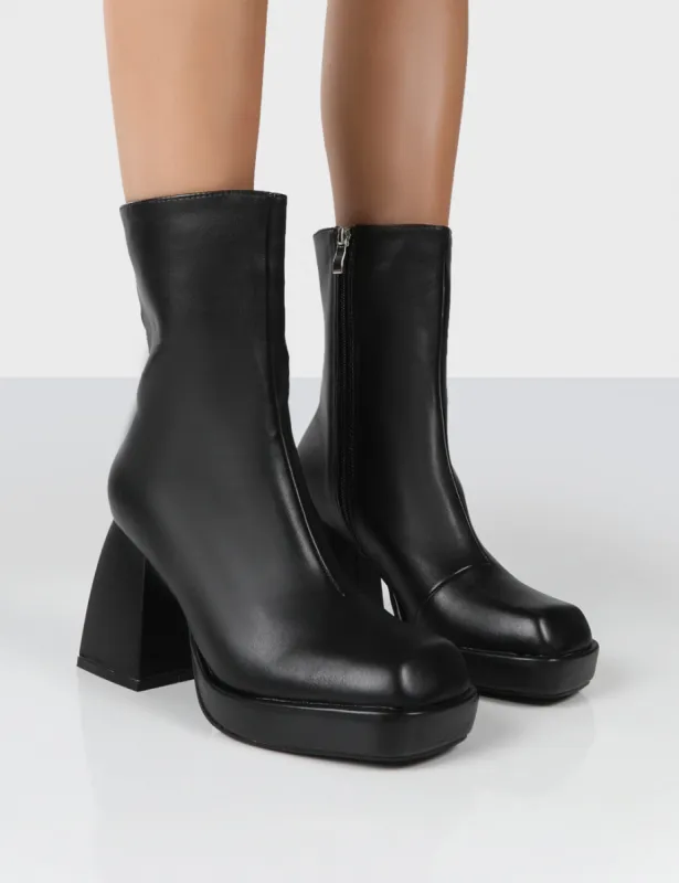 Clover Black Pu Platform Chunky Heel Ankle Boots sold by Public Desire