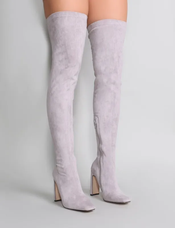 Pernille Over the Knee Boots in Light Grey sold by Public Desire