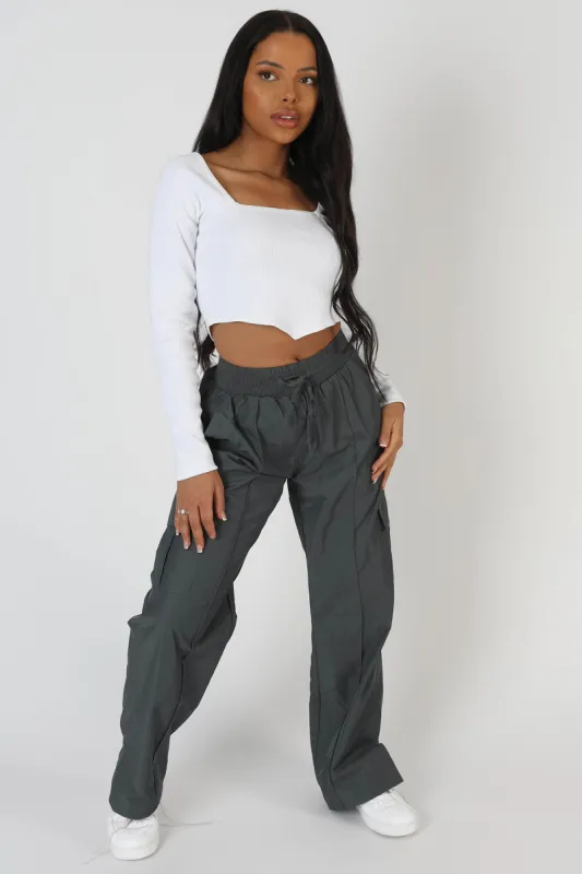 Long Sleeve Hankey Crop Top White sold by Public Desire