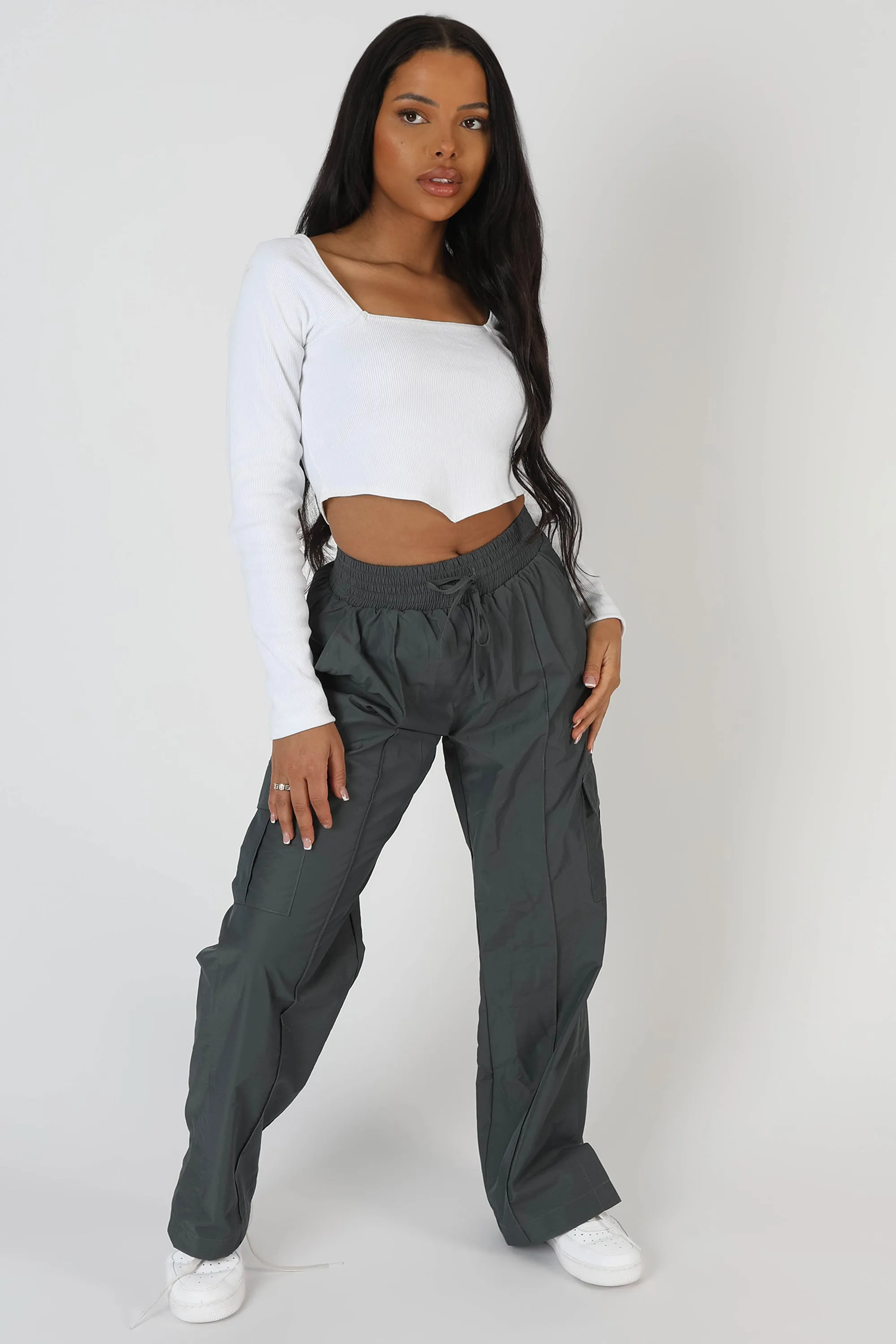 Long Sleeve Hankey Crop Top White sold by Public Desire