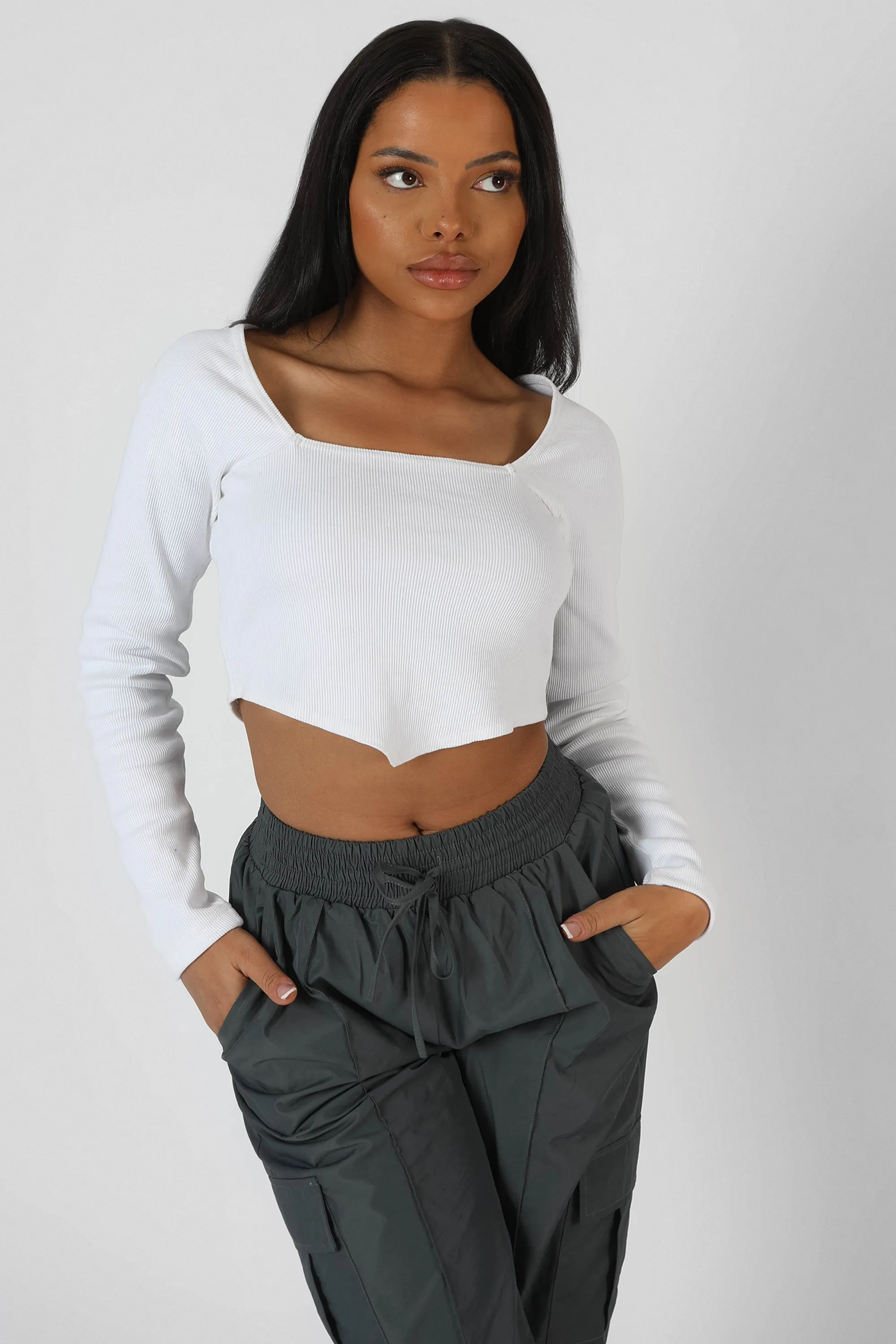 Long Sleeve Hankey Crop Top White sold by Public Desire product image thumbnail 2