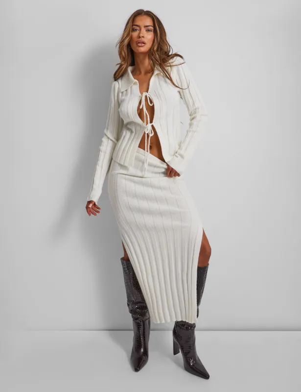 Kaiia Knitted Maxi Skirt in Cream sold by Public Desire