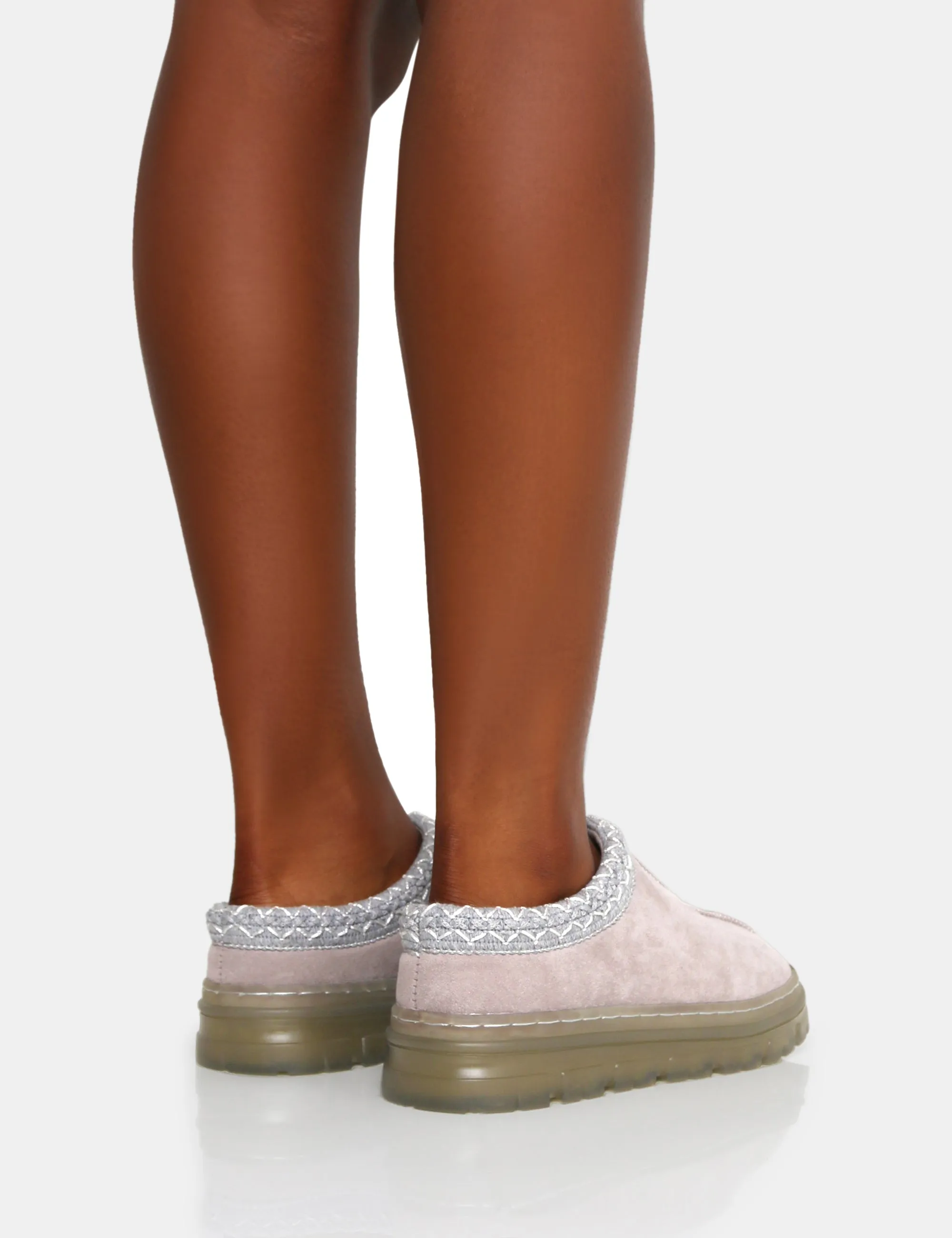 Nala Light Grey Faux Suede Embroidered Slipper Platform Boots sold by Public Desire product image thumbnail 2