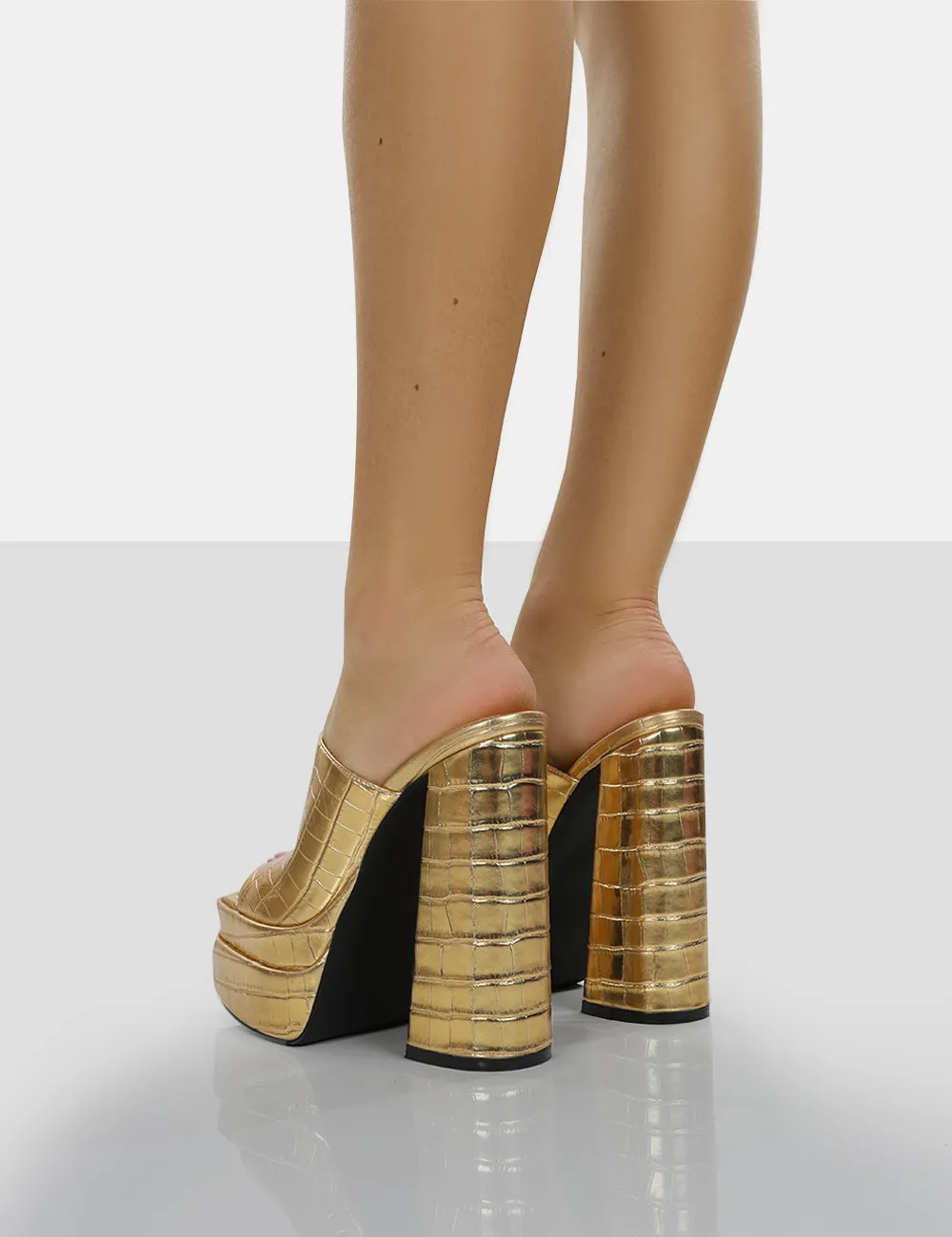 Sky High Gold Croc Chunky Platform High Heeled Mules sold by Public Desire product image thumbnail 4