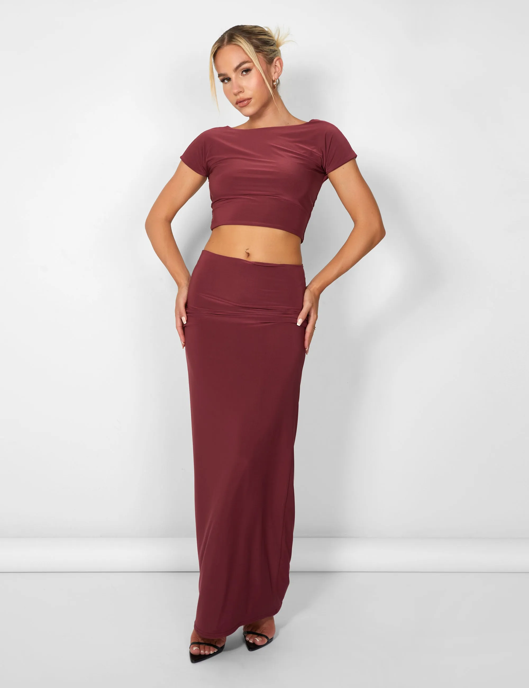 Kaiia Slinky Low Back Top Co-ord in Burgundy sold by Public Desire product image thumbnail 2