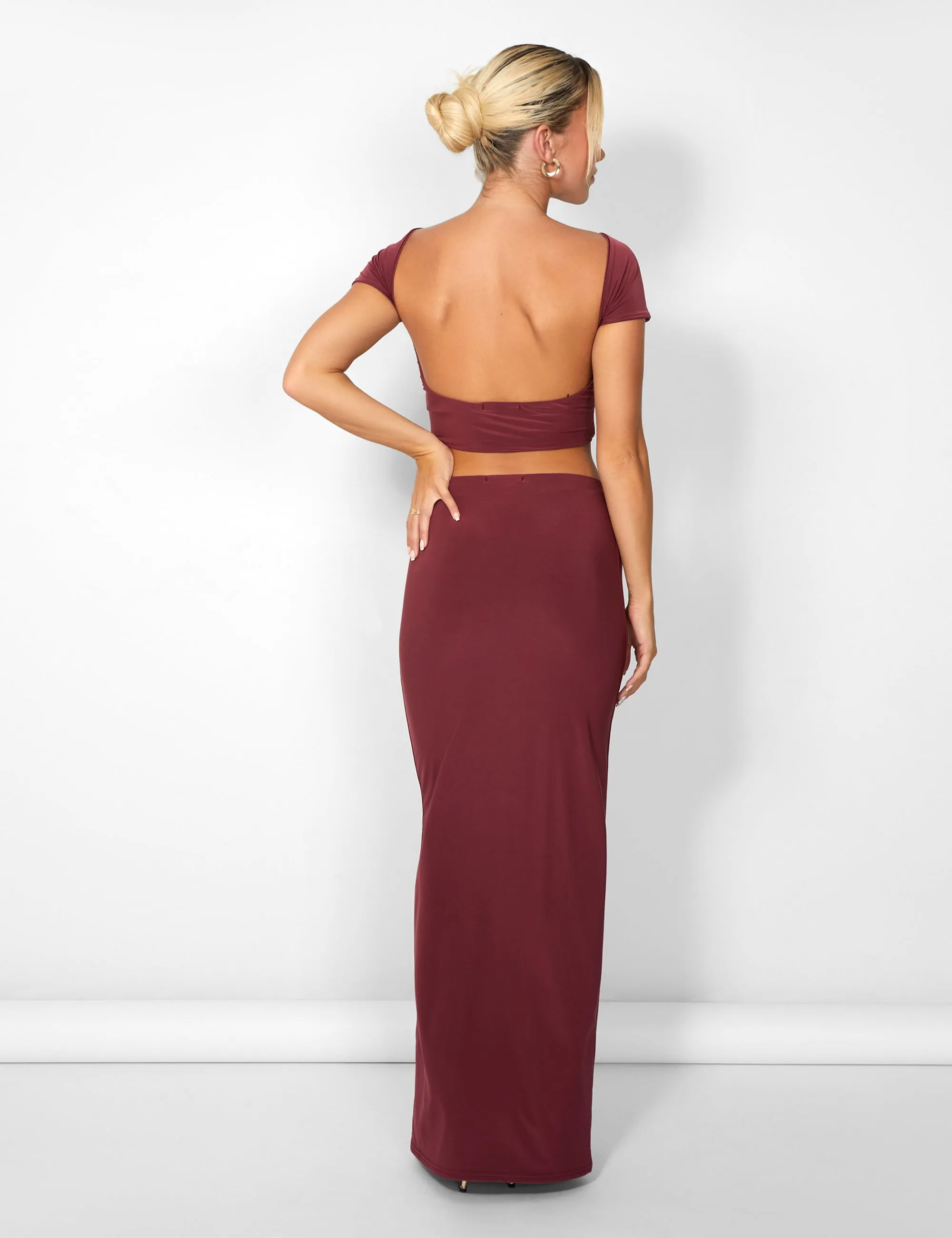 Kaiia Slinky Low Back Top Co-ord in Burgundy sold by Public Desire product image thumbnail 4