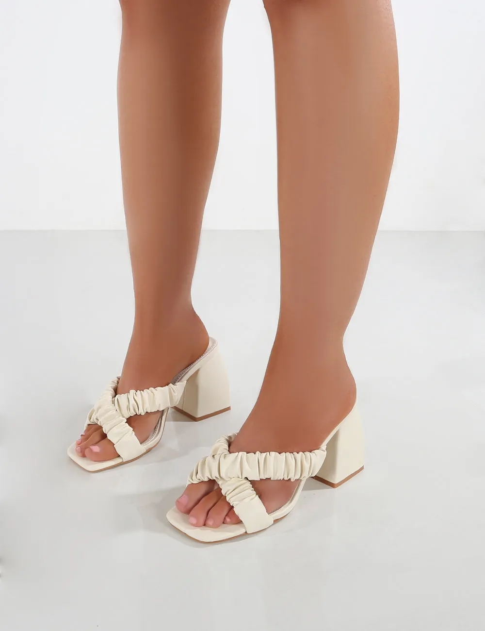 Elsa Ecru PU Scrunchie Cross Strap Block Heel sold by Public Desire product image thumbnail 4