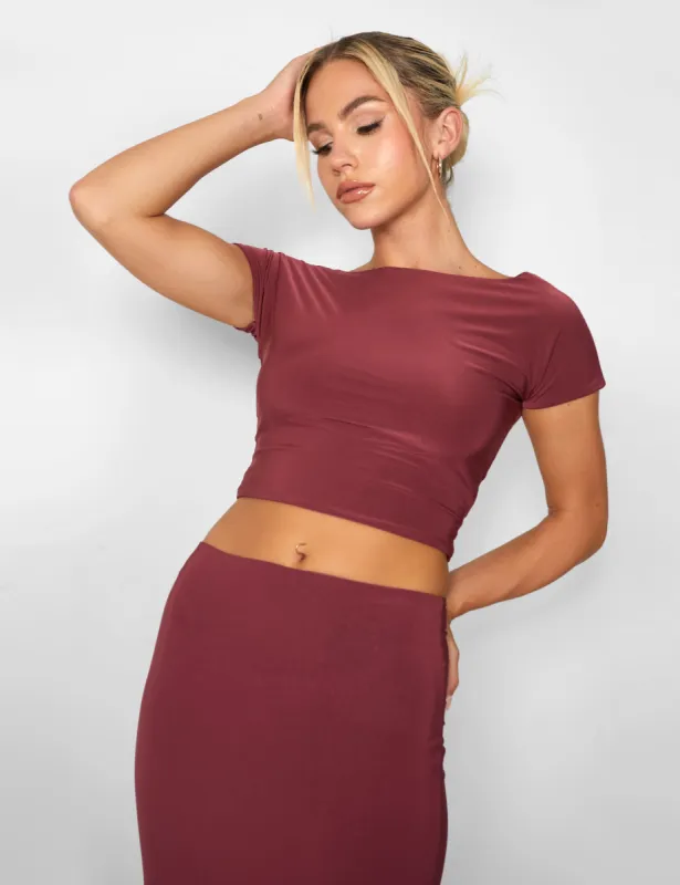 Kaiia Slinky Low Back Top Co-ord in Burgundy sold by Public Desire